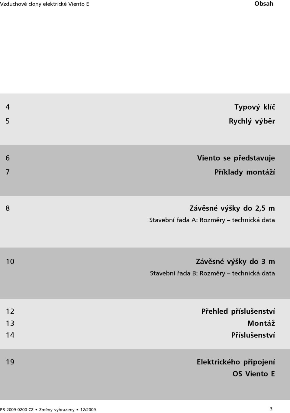 technická data 10 Závěsné výšky do 3 m Stavební řada B: Rozměry technická data 12