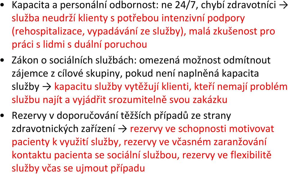 vytěžují klienti, kteří nemají problém službu najít a vyjádřit srozumitelně svou zakázku Rezervy v doporučování těžších případů ze strany zdravotnických zařízení rezervy