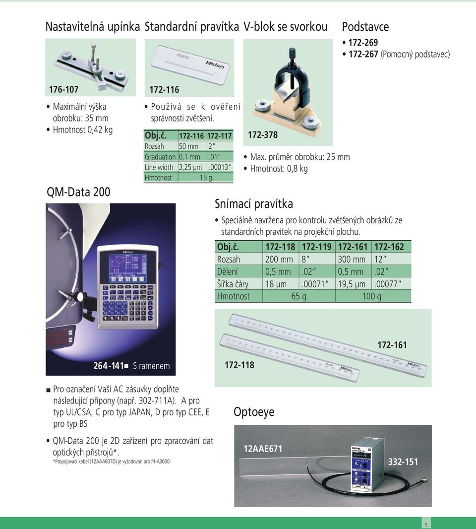 průměr obrobku: 25 mm Hmotnost: 0,8 kg Snímací pravítka Speciálně navržena pro kontrolu zvětšených obrázků ze standardních pravítek na projekčn