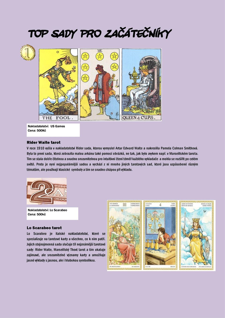 TAROT OD ZAČÁTKU. Tarotové sady vhodné pro. začátek práce s tarotem - PDF  Stažení zdarma