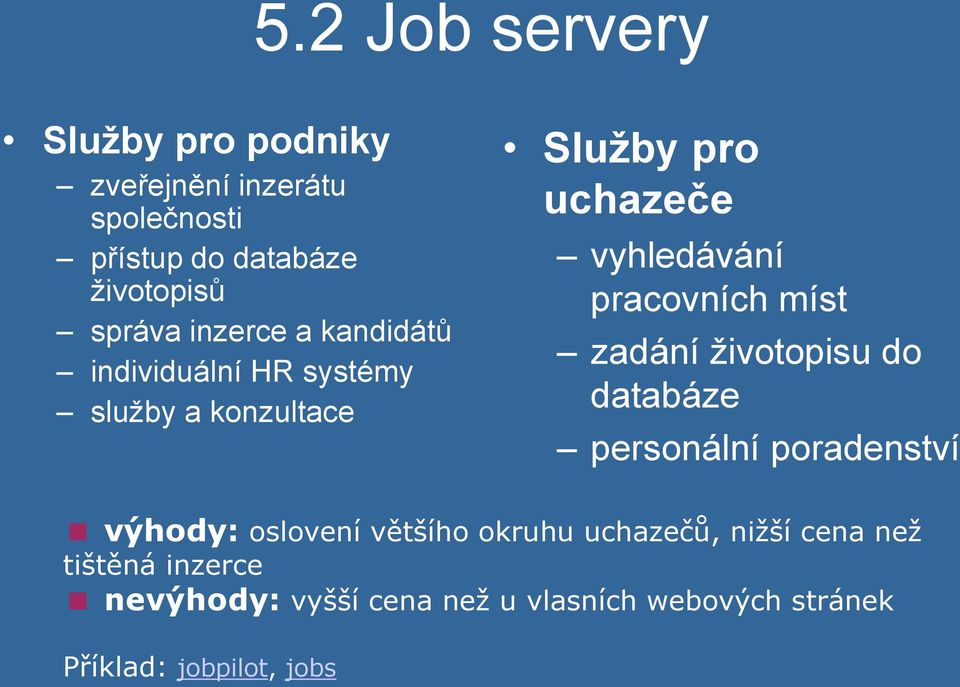 pracovních míst zadání životopisu do databáze personální poradenství výhody: oslovení většího okruhu