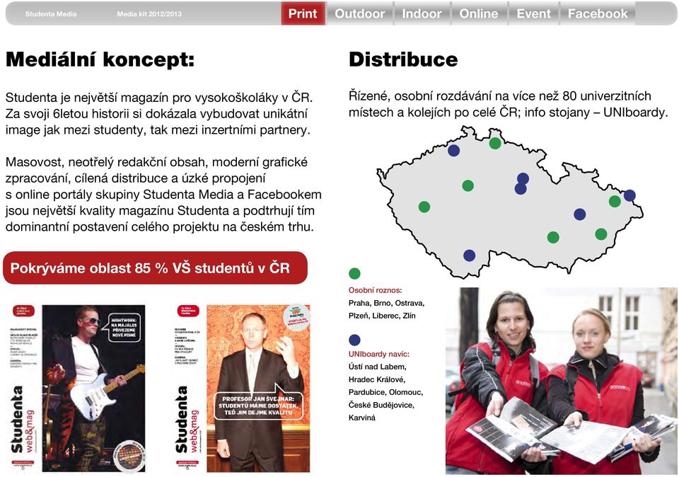 Masovost, neotřelý redakční obsah, moderní grafické zpracování, cílená distribuce a úzké propojení s online portály skupiny Studenta Media a Facebookem jsou největší kvality magazínu