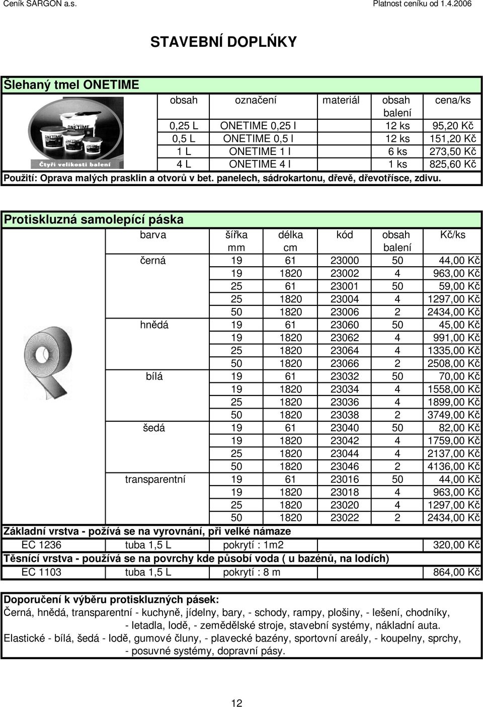 Protiskluzná samolepící páska barva šířka délka kód obsah Kč/ks mm cm černá 19 61 23000 50 44,00 Kč 19 1820 23002 4 963,00 Kč 25 61 23001 50 59,00 Kč 25 1820 23004 4 1297,00 Kč 50 1820 23006 2