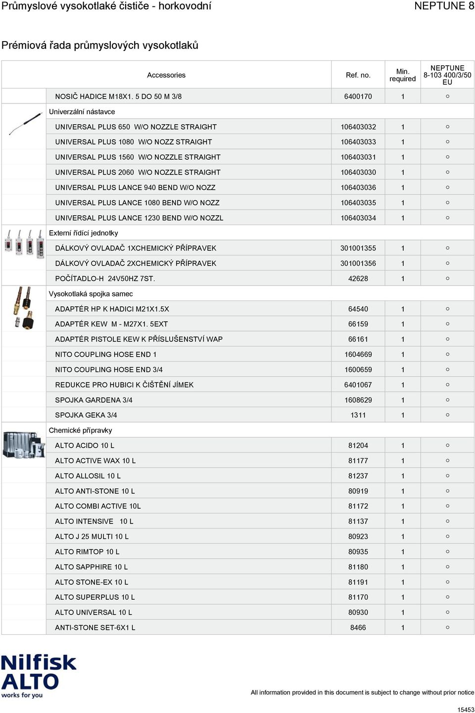 UNIVERSAL PLUS 2060 W/O NOZZLE STRAIGHT 106403030 1 UNIVERSAL PLUS LANCE 940 BEND W/O NOZZ 106403036 1 UNIVERSAL PLUS LANCE 1080 BEND W/O NOZZ 106403035 1 UNIVERSAL PLUS LANCE 1230 BEND W/O NOZZL