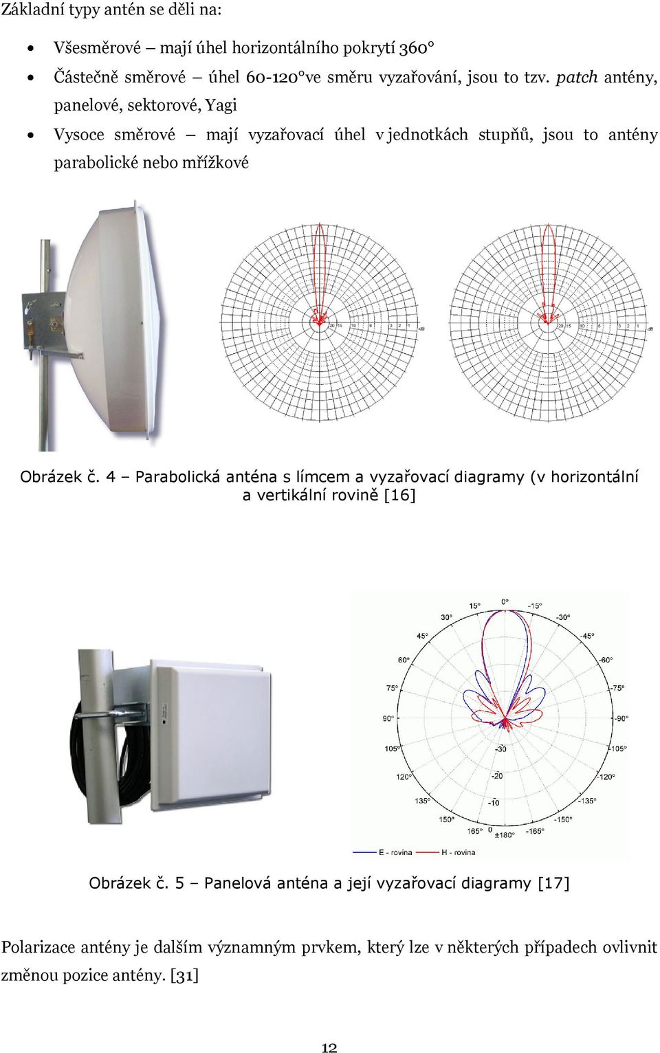 mříţkové Obrázek č. 4 Parabolická anténa s límcem a vyzařovací diagramy (v horizontální a vertikální rovině [16] Obrázek č.