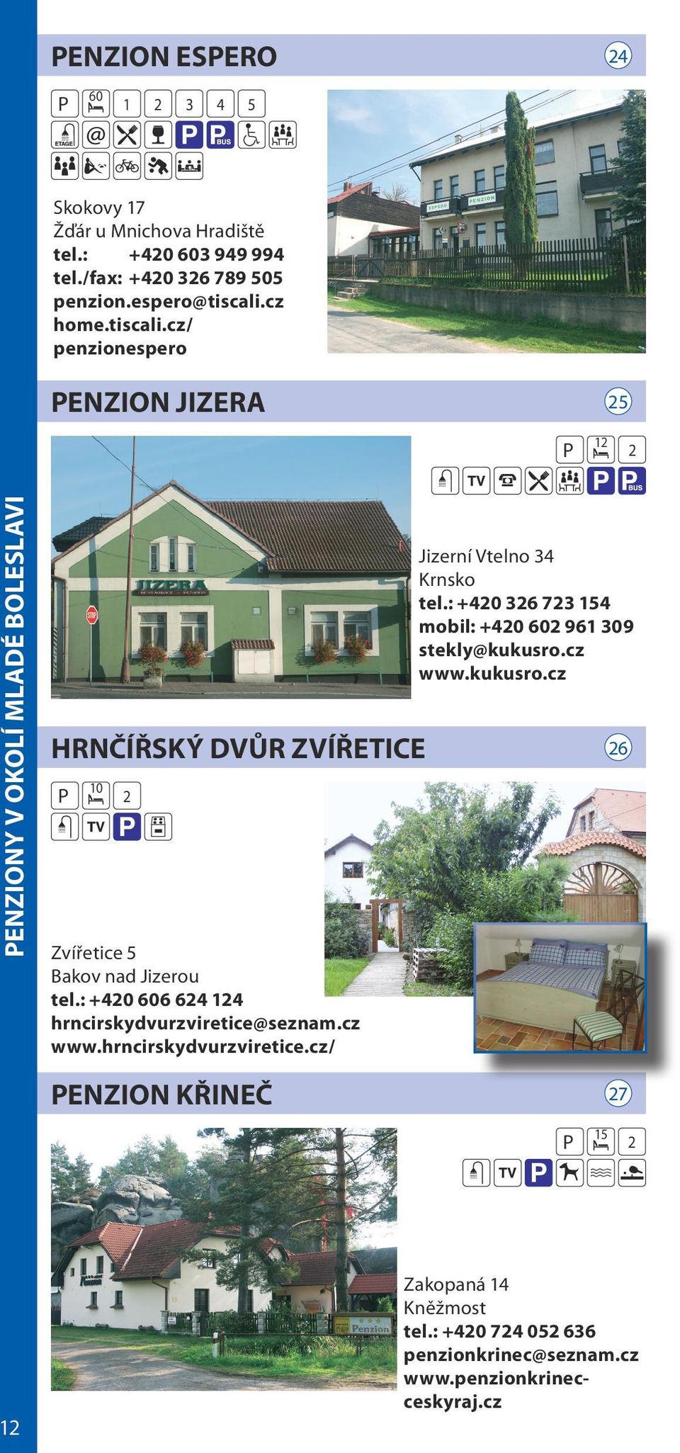 cz/ penzionespero ENZION JIZEA 5 ENZIONY V OKOLÍ MLADÉ BOLESLAVI HNČÍŘSKÝ DVŮ ZVÍŘETICE 0 Zvířetice 5 Bakov nad Jizerou tel.