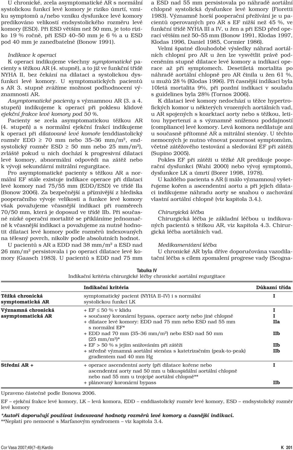 endsystolického rozměru levé komory (ESD). Při ESD větším než 50 mm, je toto riziko 19 % ročně, při ESD 40 50 mm je 6 % a u ESD pod 40 mm je zanedbatelné (Bonow 1991).