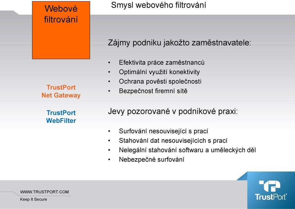 pověsti společnosti Bezpečnost firemní sítě Jevy pozorované v podnikové praxi: Surfování