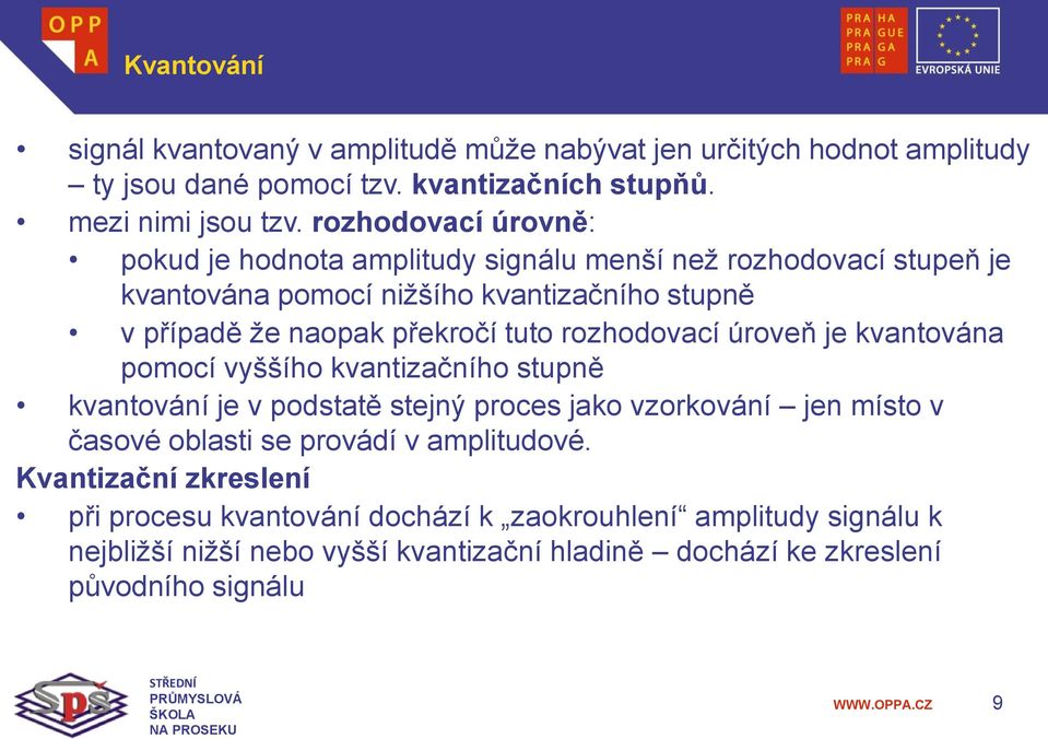 rozhodovací úroveň je kvantována pomocí vyššího kvantizačního stupně kvantování je v podstatě stejný proces jako vzorkování jen místo v časové oblasti se provádí v