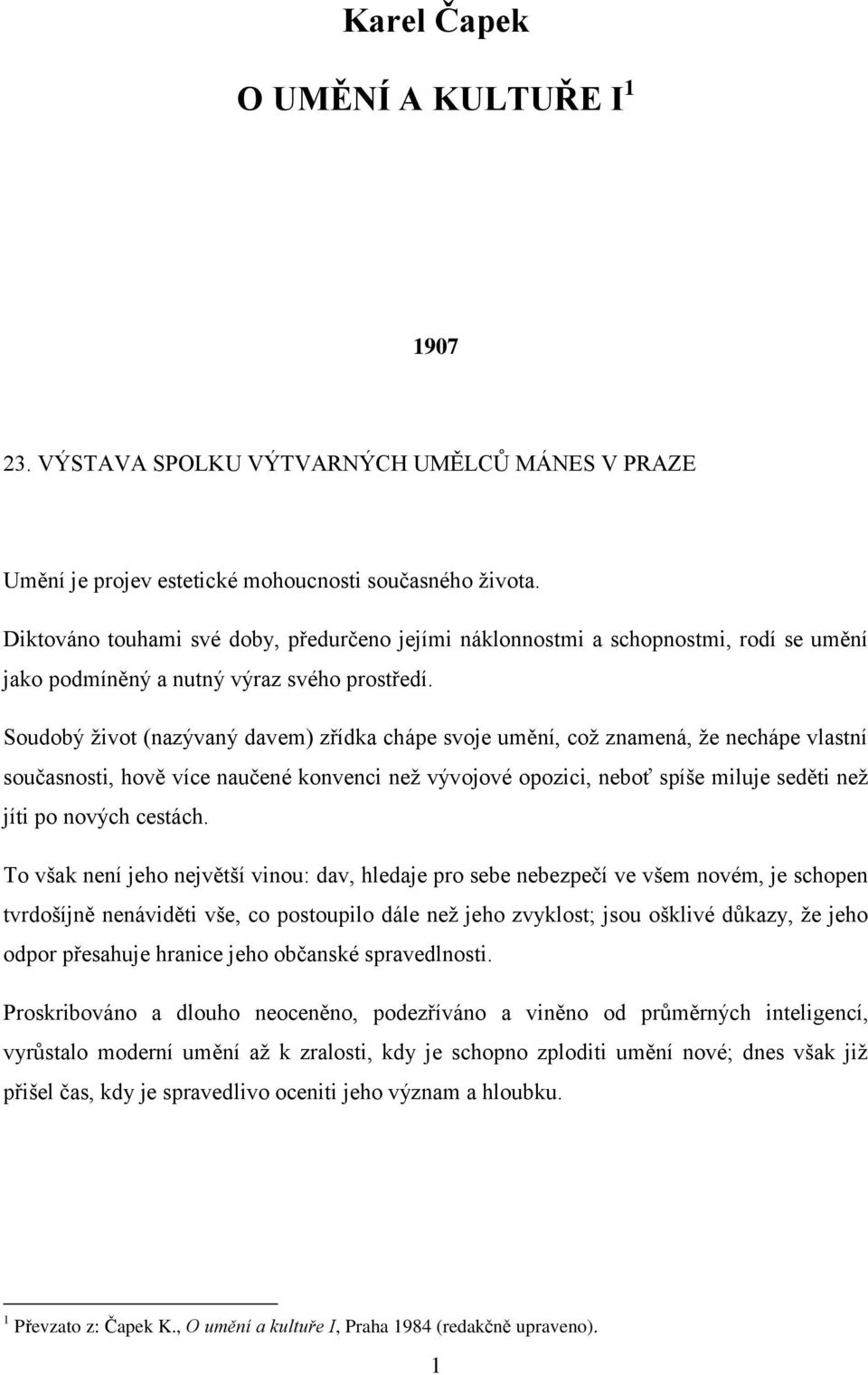 Karel Čapek O UMĚNÍ A KULTUŘE I 1 - PDF Free Download