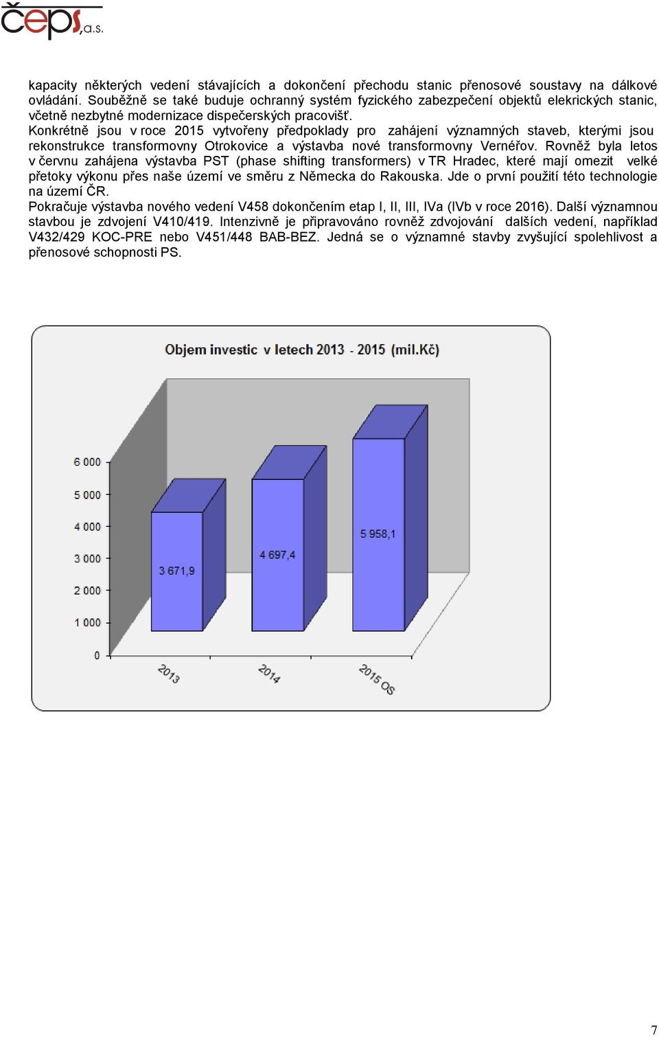 Konkrétně jsou v roce 2015 vytvořeny předpoklady pro zahájení významných staveb, kterými jsou rekonstrukce transformovny Otrokovice a výstavba nové transformovny Vernéřov.