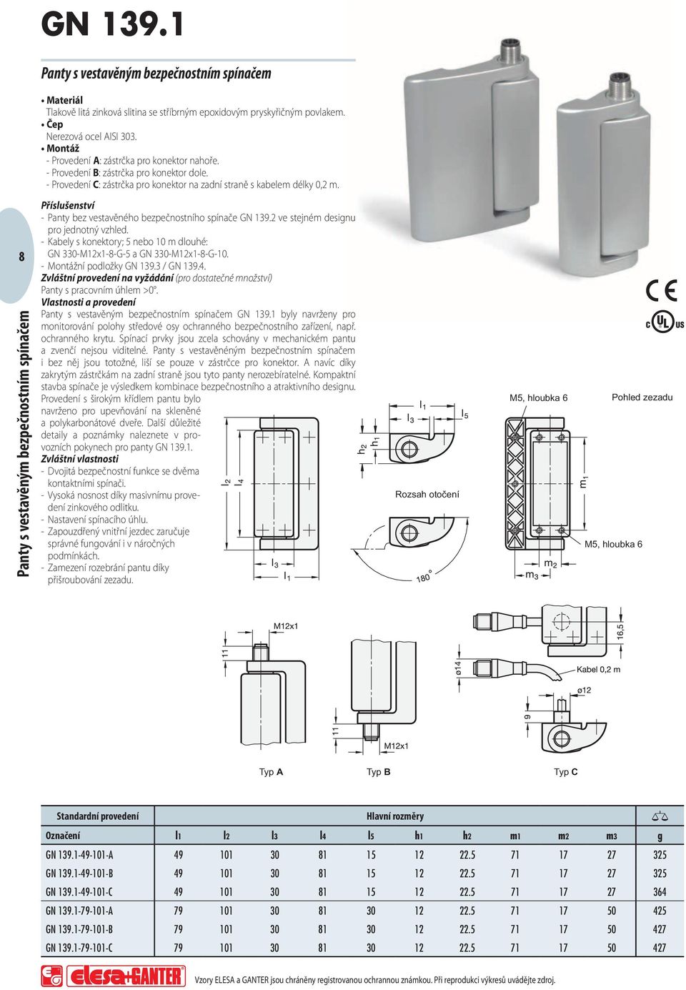 2 ve stejném designu pro jednotný vzhled. - Kabely s konektory; 5 nebo 10 m dlouhé: GN 330-M12x1-8-G-5 a GN 330-M12x1-8-G-10. - Montážní podložky GN 139.3 / GN 139.4.