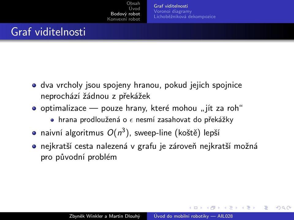 ɛ nesmí zasahovat do překážky naivní algoritmus O(n 3 ), sweep-line (koště)