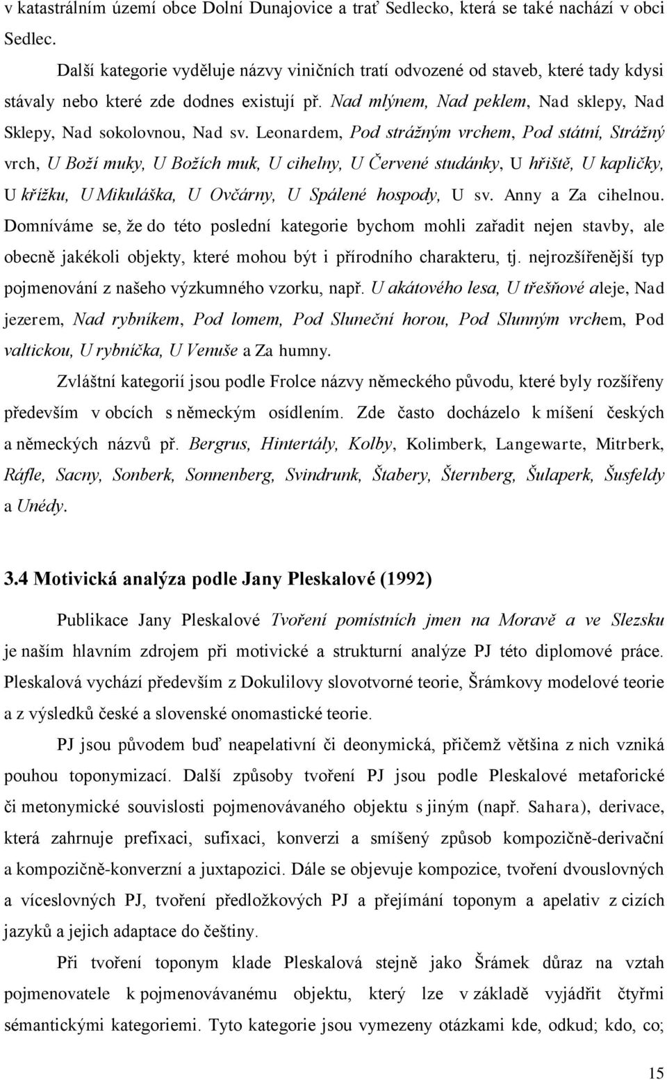 Leonardem, Pod strážným vrchem, Pod státní, Strážný vrch, U Boží muky, U Božích muk, U cihelny, U Červené studánky, U hřiště, U kapličky, U křížku, U Mikuláška, U Ovčárny, U Spálené hospody, U sv.