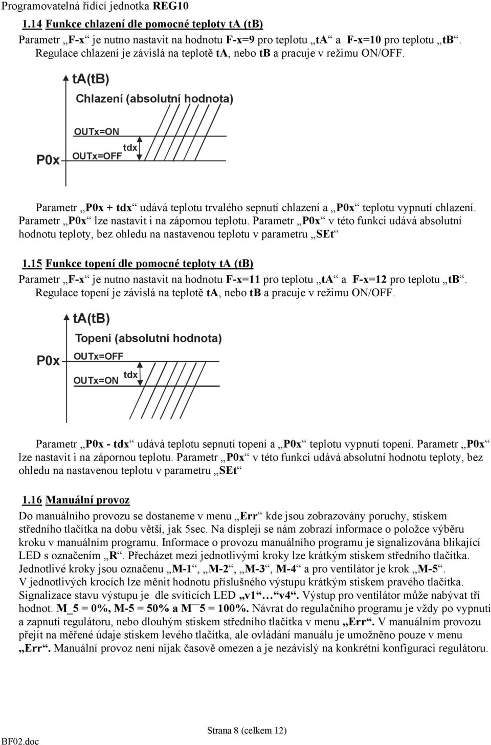 Parame lze nastavit i na zápornou teplotu. Parame v této funkci udává absolutní hodnotu teploty, bez ohledu na nastavenou teplotu v parameu 1.