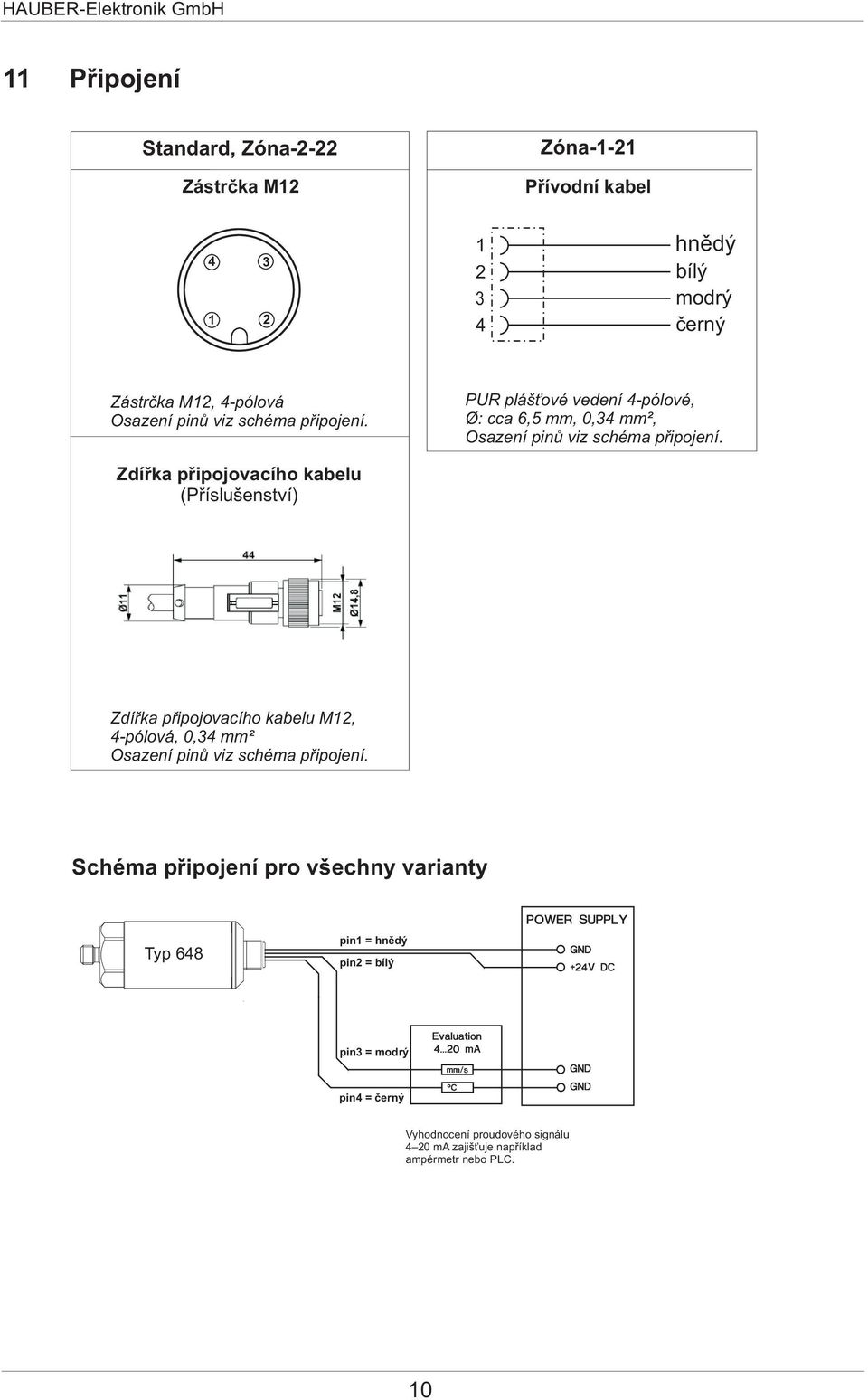 Zdíøka pøipojovacího kabelu (Pøíslušenství) Zdíøka pøipojovacího kabelu M12, 4-pólová, 0,34 mm² Osazení pinù viz schéma pøipojení.