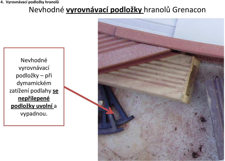 Nevhodné vyrovnávací podložky při dymamickém