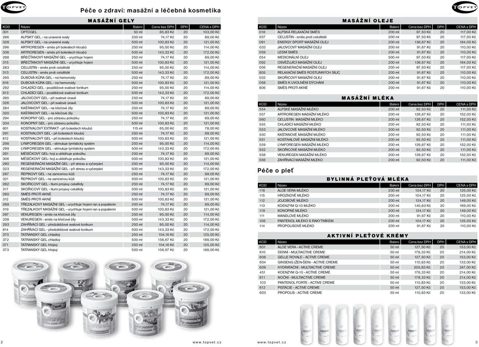 urychluje hojení 250 ml 74,17 Kč 20 89,00 Kč 315 BŘEČŤANOVÝ MASÁŽNÍ GEL - urychluje hojení 500 ml 100,83 Kč 20 121,00 Kč 283 CELUSTIN - směs proti celulitidě 250 ml 95,00 Kč 20 114,00 Kč 313 CELUSTIN