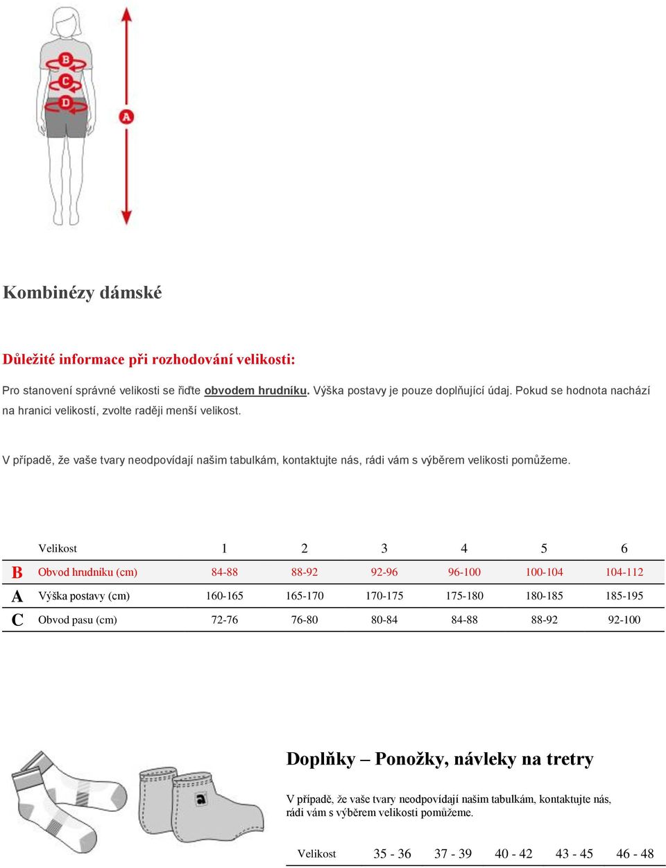 B Obvod hrudníku (cm) 84-88 88-92 92-96 96-100 100-104 104-112 A Výška postavy (cm) 160-165 165-170 170-175 175-180 180-185 185-195 C Obvod