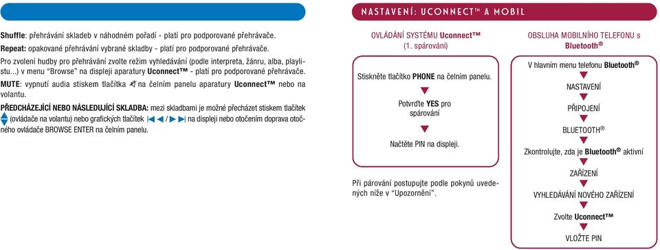 MUTE: vypnutí audia stiskem tlačítka z na čelním panelu aparatury Uconnect nebo na volantu.