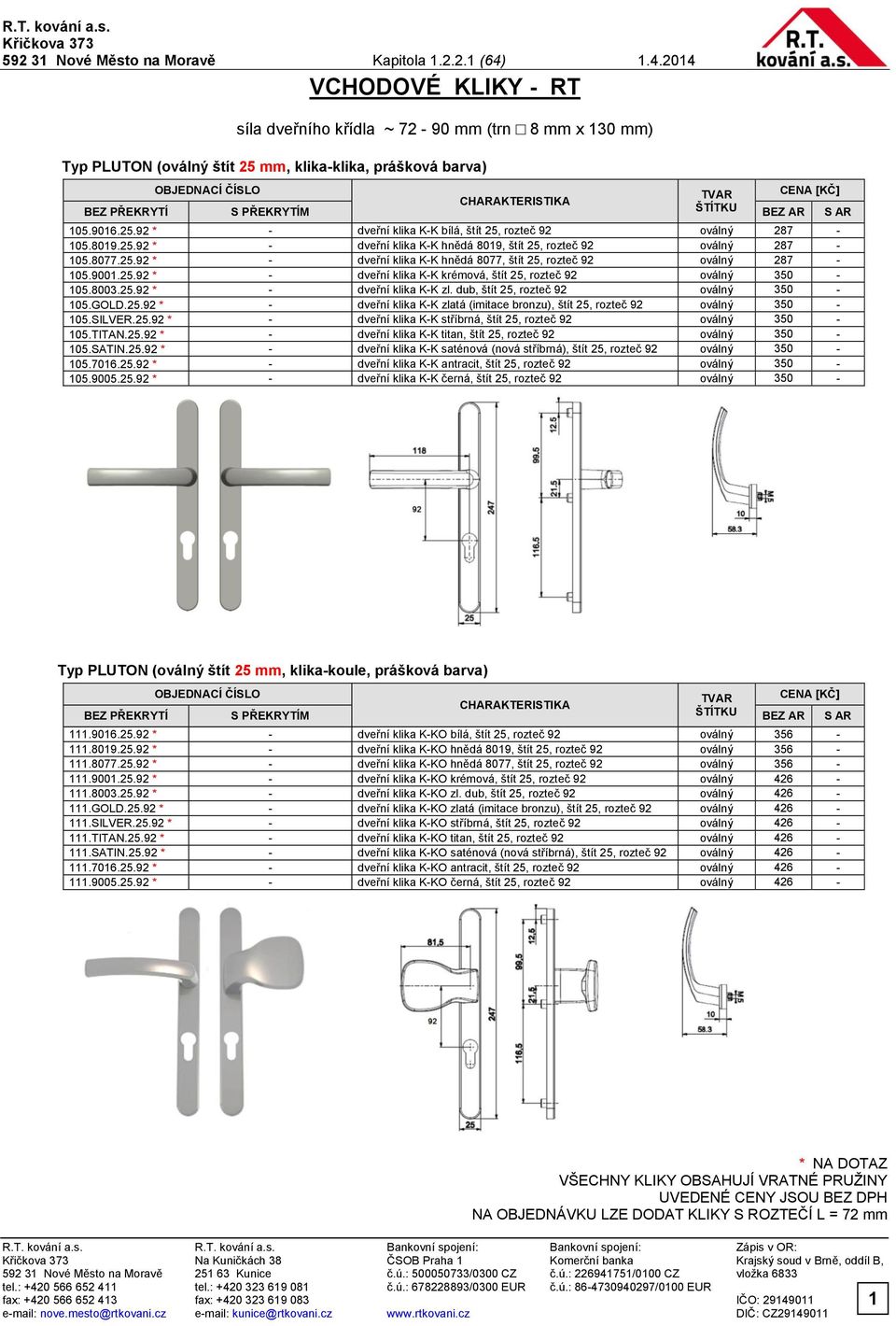 VCHODOVÉ KLIKY - RT. síla dveřního křídla ~ mm (trn 8 mm x 130 mm) - PDF  Stažení zdarma