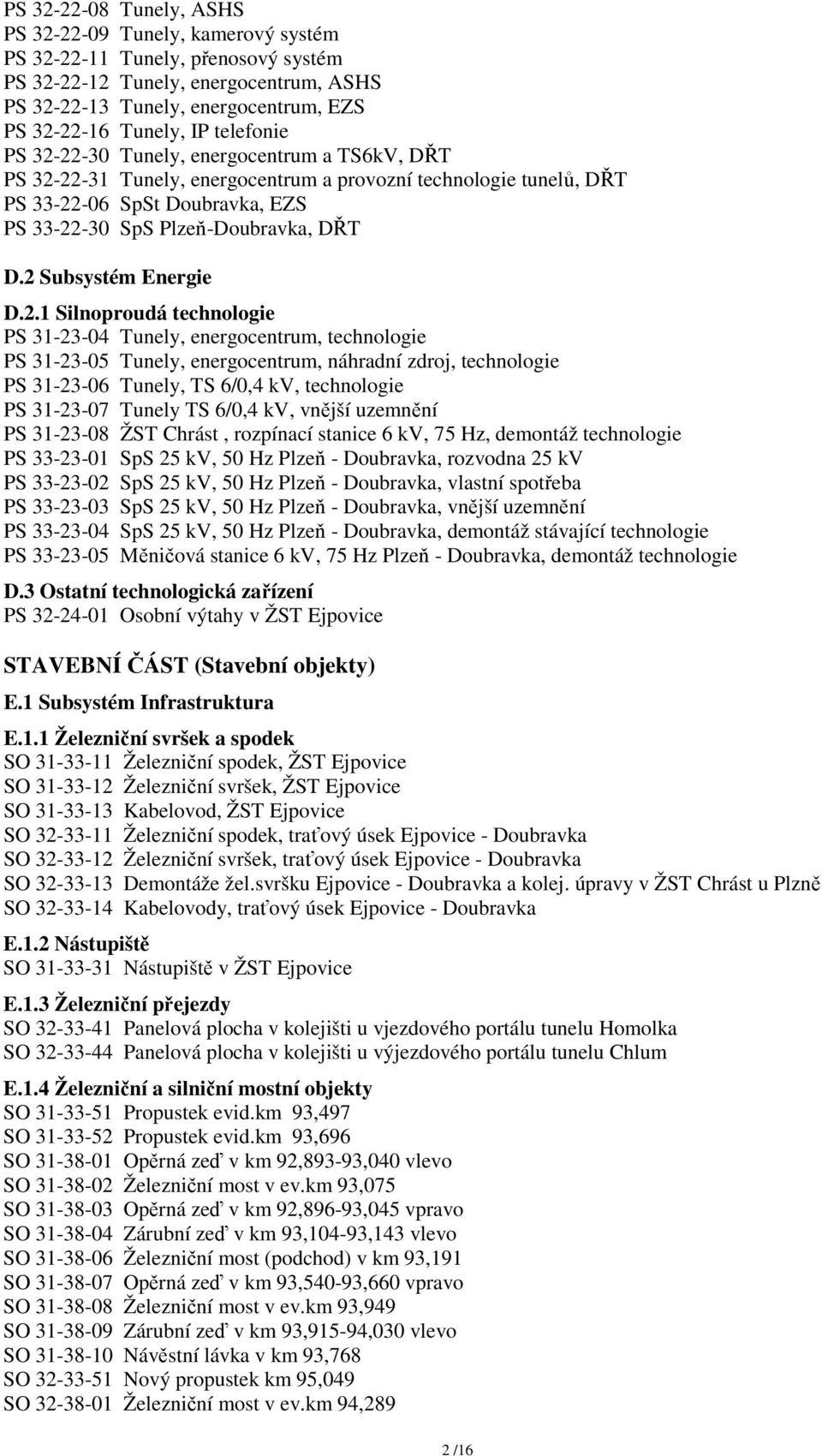 2 Subsystém Energie D.2.1 Silnoproudá technologie PS 31-23-04 Tunely, energocentrum, technologie PS 31-23-05 Tunely, energocentrum, náhradní zdroj, technologie PS 31-23-06 Tunely, TS 6/0,4 kv,