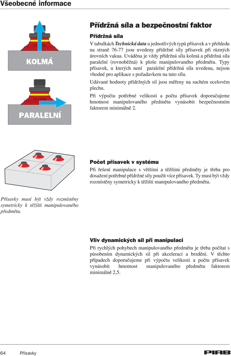 úrovních vakua. Uvádìna je v dy pøídr ná síla kolmá a pøídr ná síla paralelní (rovnobì ná) k ploše manipulovaného pøedmìtu.