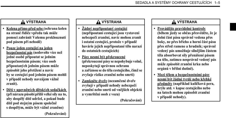 pásem mohli v případě nehody navzájem vážně zranit).