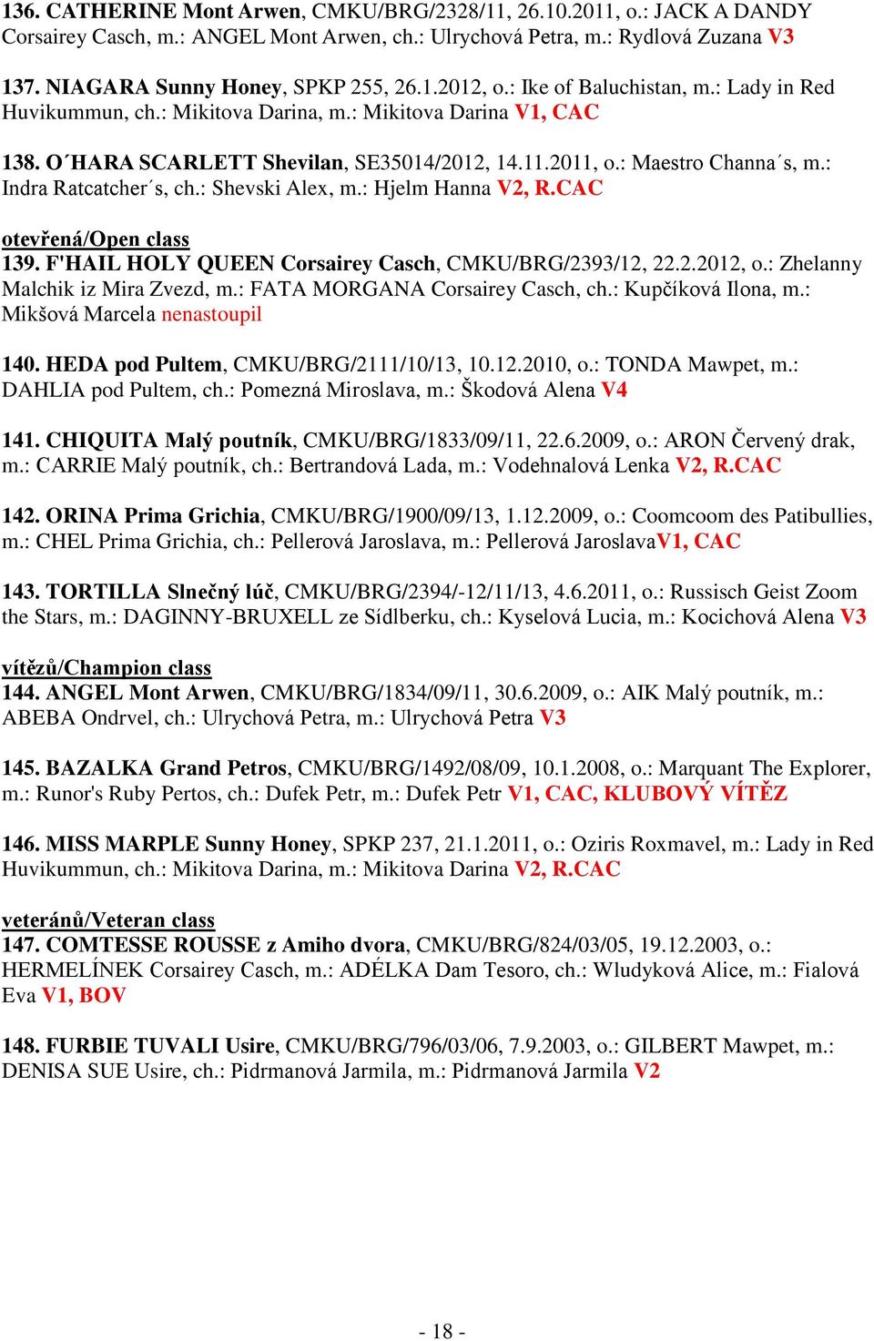 : Indra Ratcatcher s, ch.: Shevski Alex, m.: Hjelm Hanna V2, R.CAC otevřená/open class 139. F'HAIL HOLY QUEEN Corsairey Casch, CMKU/BRG/2393/12, 22.2.2012, o.: Zhelanny Malchik iz Mira Zvezd, m.