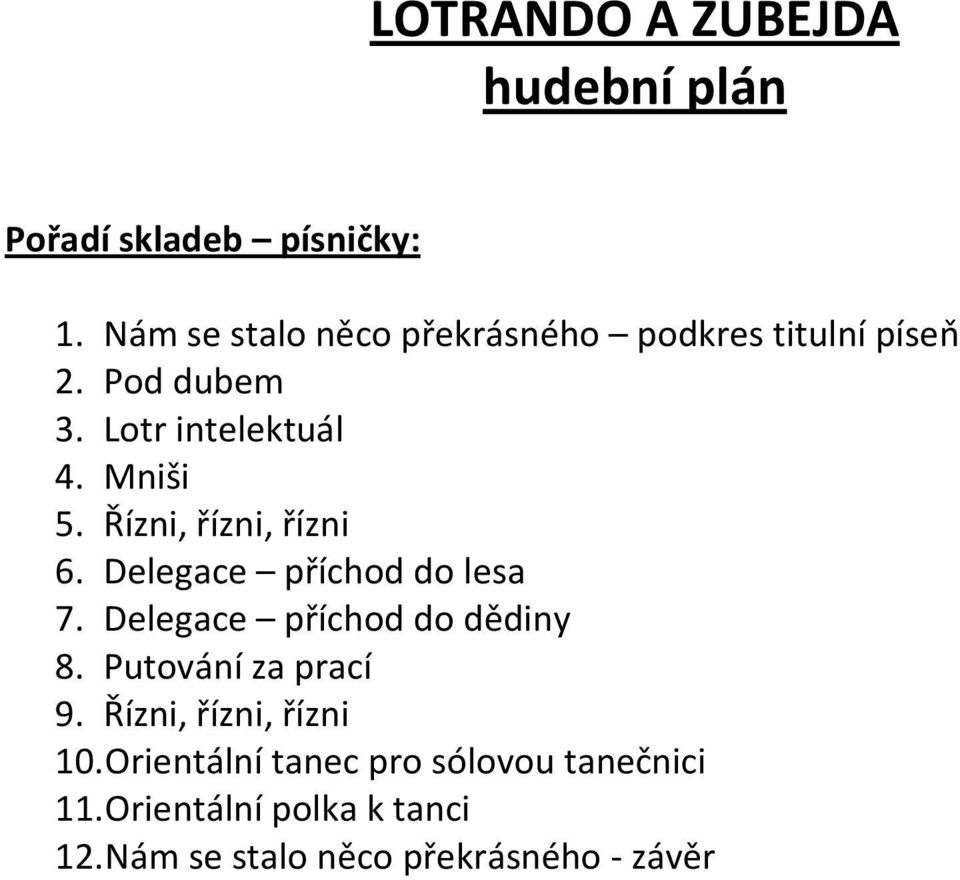 Řízni, řízni, řízni 6. Delegace příchod do lesa 7. Delegace příchod do dědiny 8.