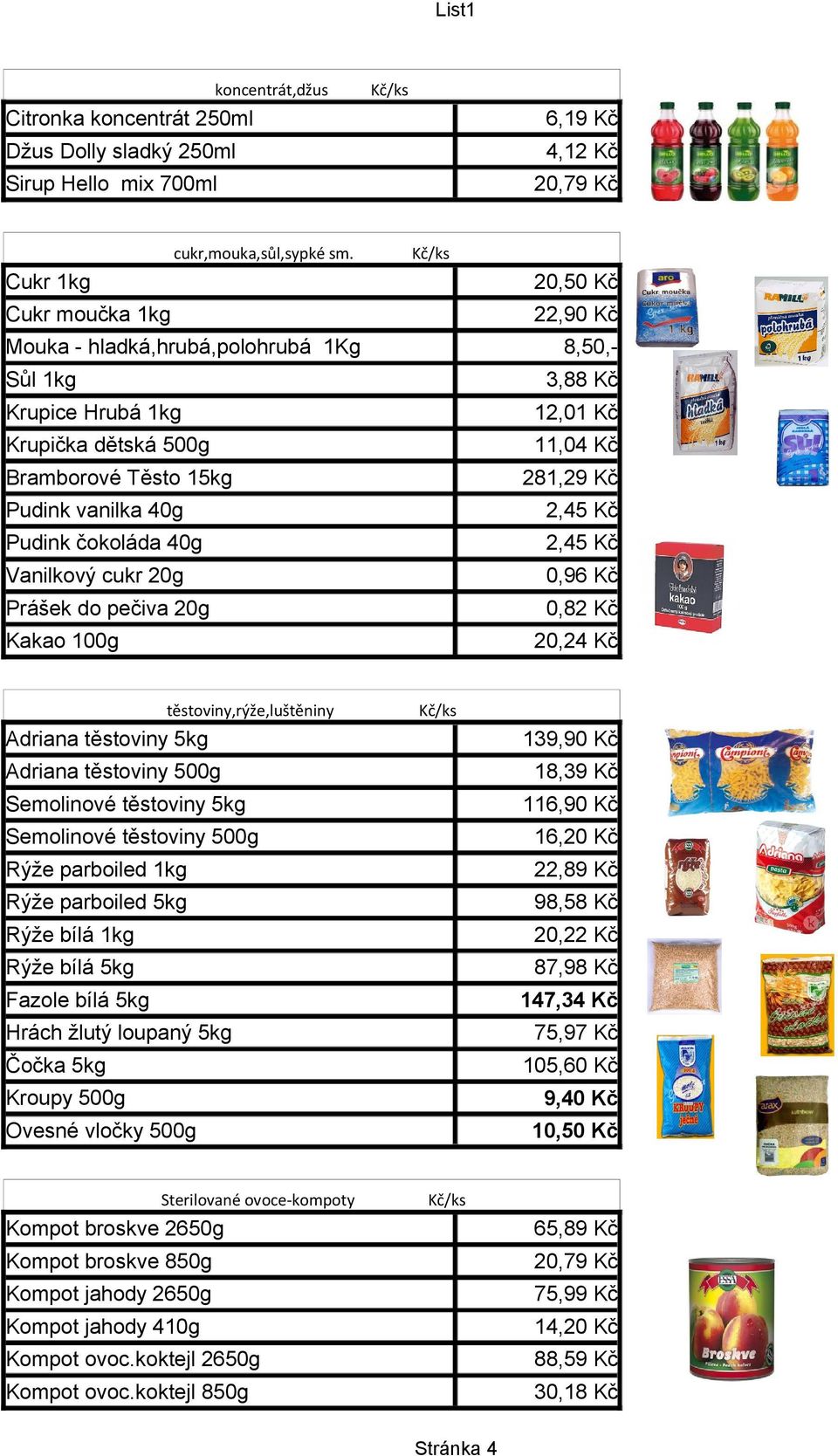 Pudink vanilka 40g 2,45 Kč Pudink čokoláda 40g 2,45 Kč Vanilkový cukr 20g 0,96 Kč Prášek do pečiva 20g 0,82 Kč Kakao 100g 20,24 Kč těstoviny,rýže,luštěniny Adriana těstoviny 5kg 139,90 Kč Adriana