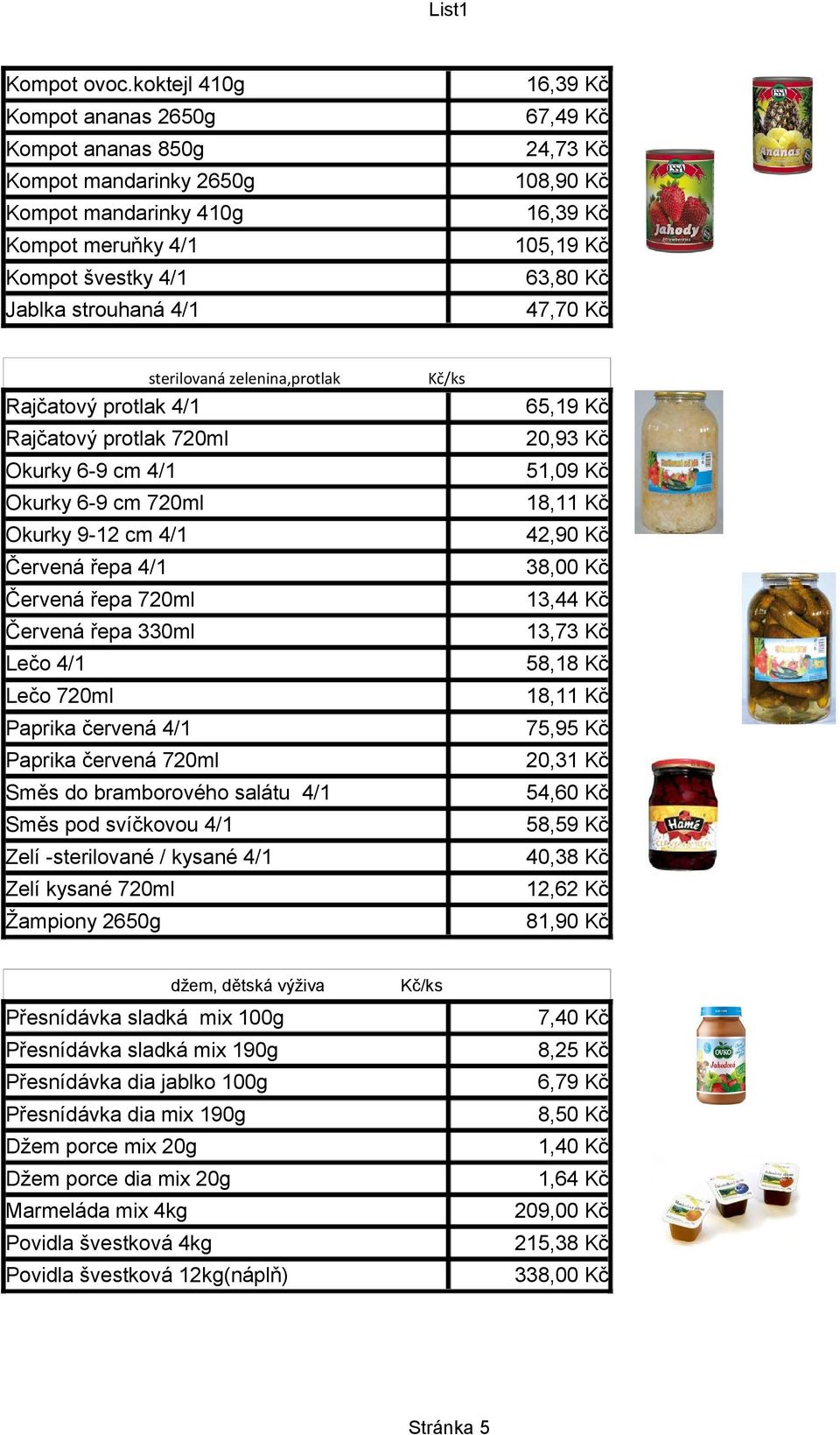 Kč Jablka strouhaná 4/1 47,70 Kč sterilovaná zelenina,protlak Rajčatový protlak 4/1 65,19 Kč Rajčatový protlak 720ml 20,93 Kč Okurky 6-9 cm 4/1 51,09 Kč Okurky 6-9 cm 720ml 18,11 Kč Okurky 9-12 cm