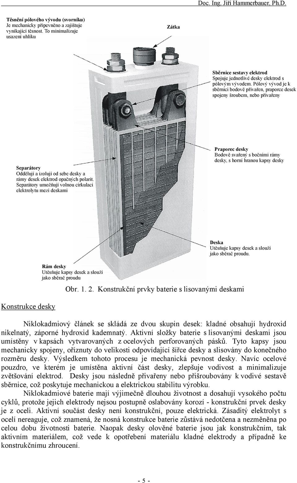 Pólový vývod je k sběrnici bodově přivařen, praporce desek spojeny šroubem, nebo přivařeny Separátory Oddělují a izolují od sebe desky a rámy desek elektrod opačných polarit.