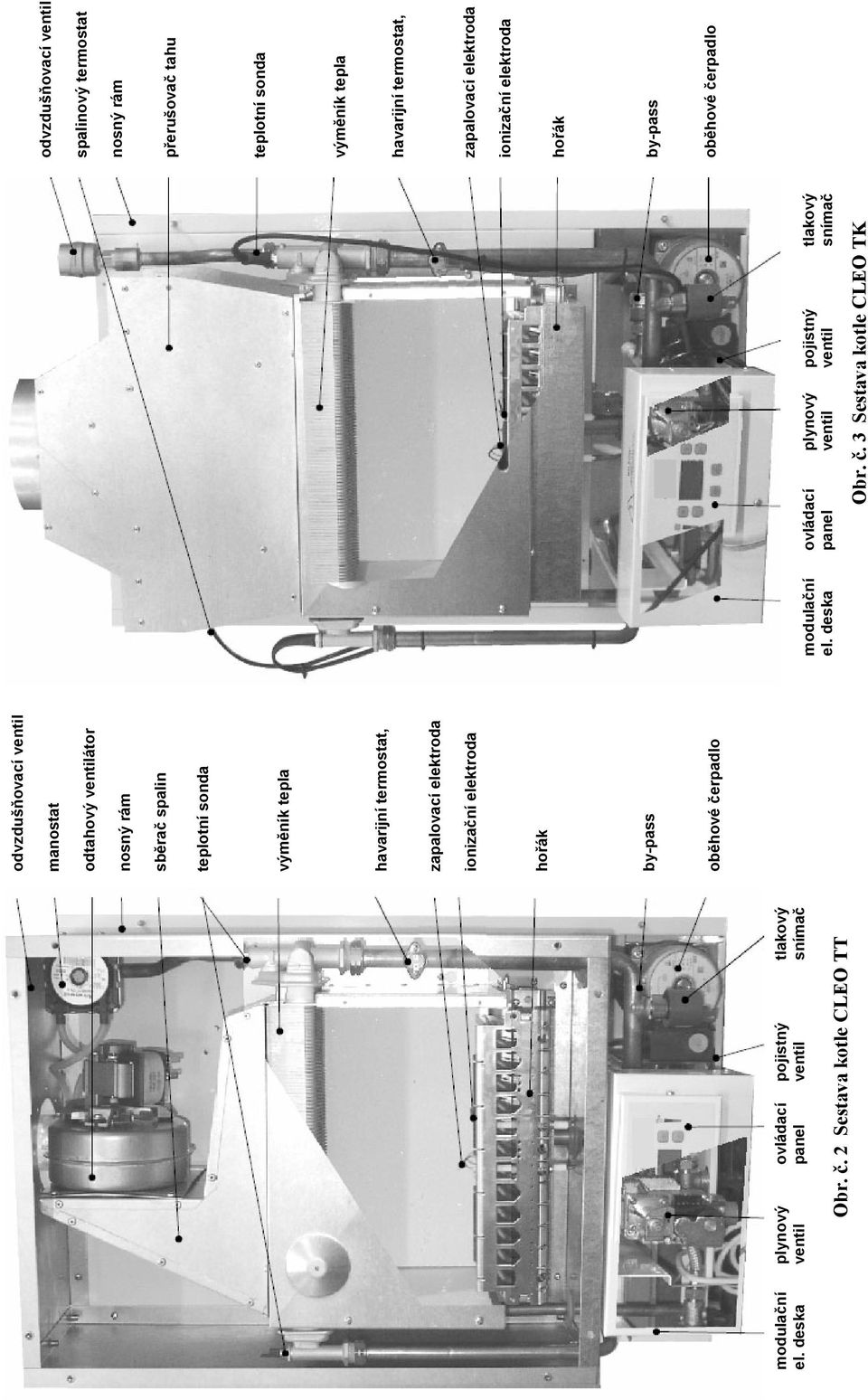 zapalovací elektroda ionizační elektroda hořák by-pass oběhové čerpadlo modulační el.