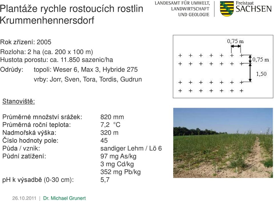 850 sazenic/ha Odrůdy: topoli: Weser 6, Max 3, Hybride 275 vrby: Jorr, Sven, Tora, Tordis, Gudrun Stanoviště: