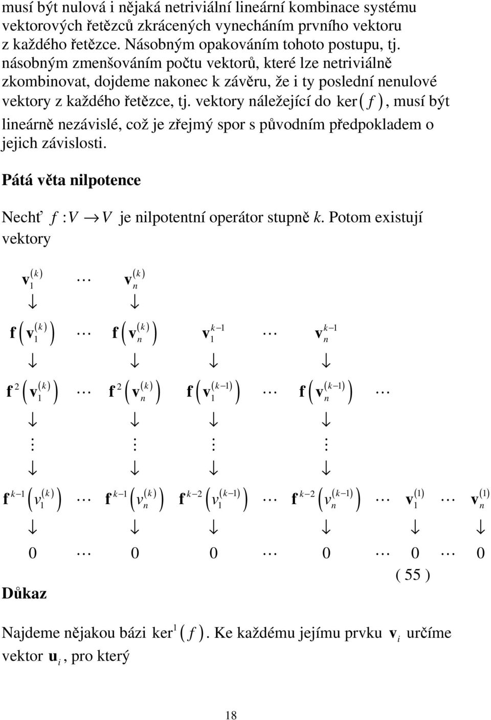 vektory áležeící do leárě ezávslé, což e zřemý spor s původím předpokladem o ech závslost. Pátá věta lpotece Nechť f : V vektory v V e lpotetí operátor stupě k.