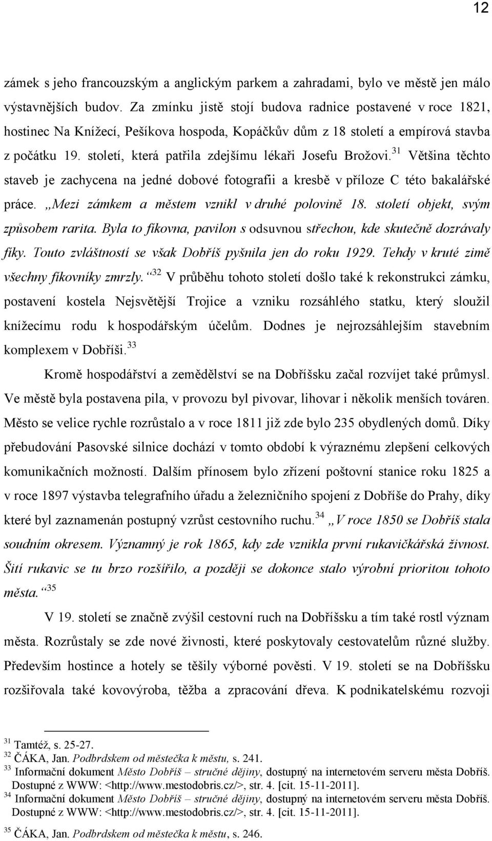 století, která patřila zdejšímu lékaři Josefu Brožovi. 31 Většina těchto staveb je zachycena na jedné dobové fotografii a kresbě v příloze C této bakalářské práce.