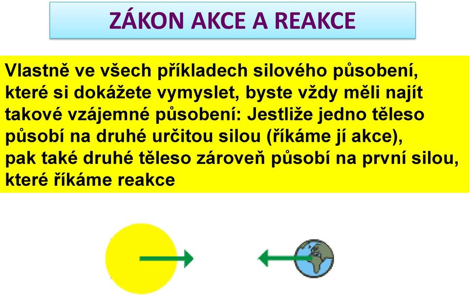 jedno těleso působí na druhé určitou silou (říkáme jí akce), pak