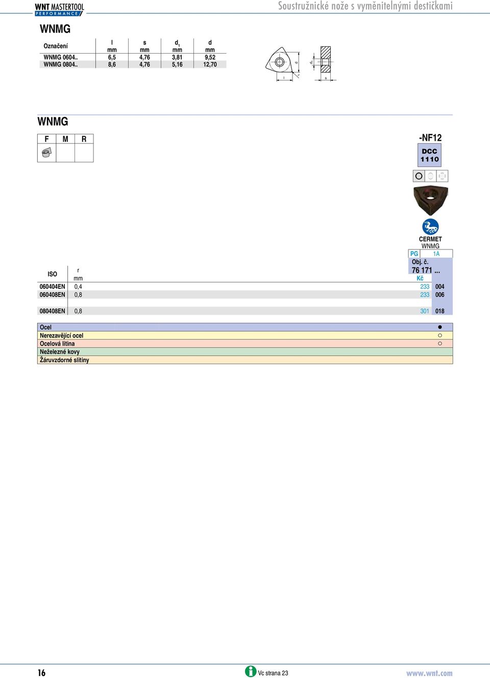 . 8,6 4,76 5,16 12,70 1 l r s WNMG F M R -NF12 DCC 1110 CERMET WNMG PG 1A Obj. č. r 76 171.