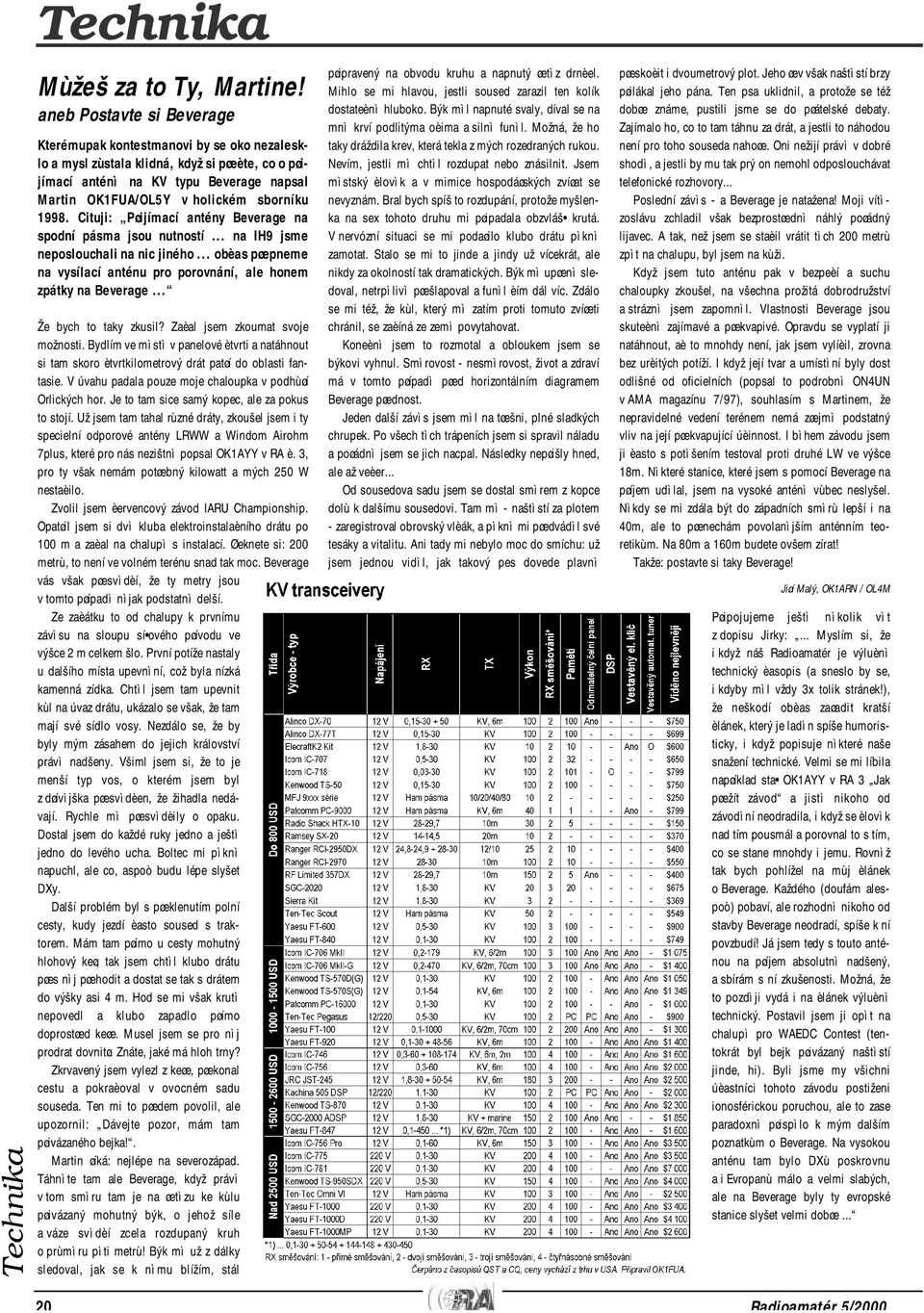 1998. Cituji: Pøijímací antény Beverage na spodní pásma jsou nutností... na IH9 jsme neposlouchali na nic jiného... obèas pøepneme na vysílací anténu pro porovnání, ale honem zpátky na Beverage.