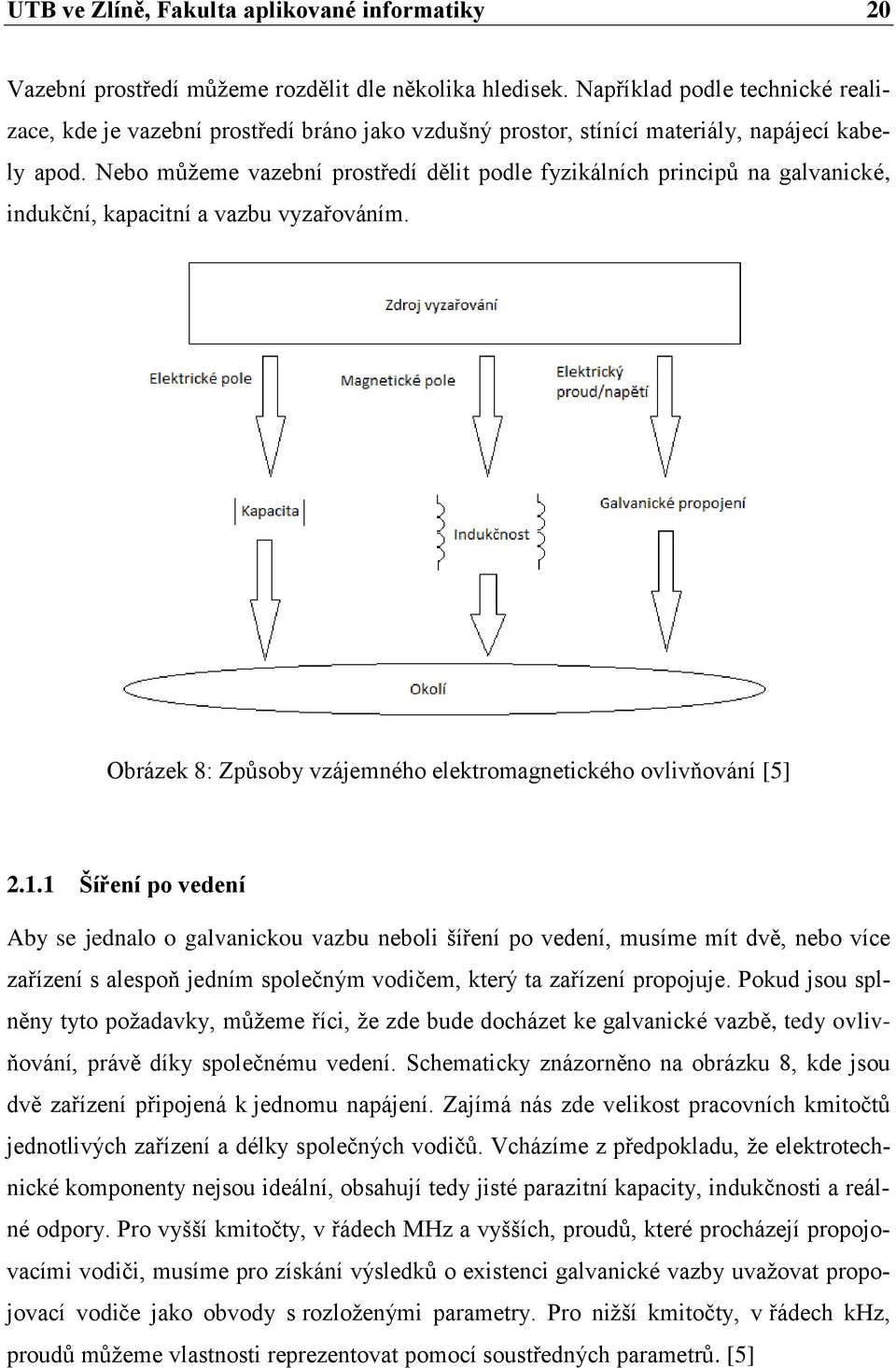 Nebo můžeme vazební prostředí dělit podle fyzikálních principů na galvanické, indukční, kapacitní a vazbu vyzařováním. Obrázek 8: Způsoby vzájemného elektromagnetického ovlivňování [5] 2.1.