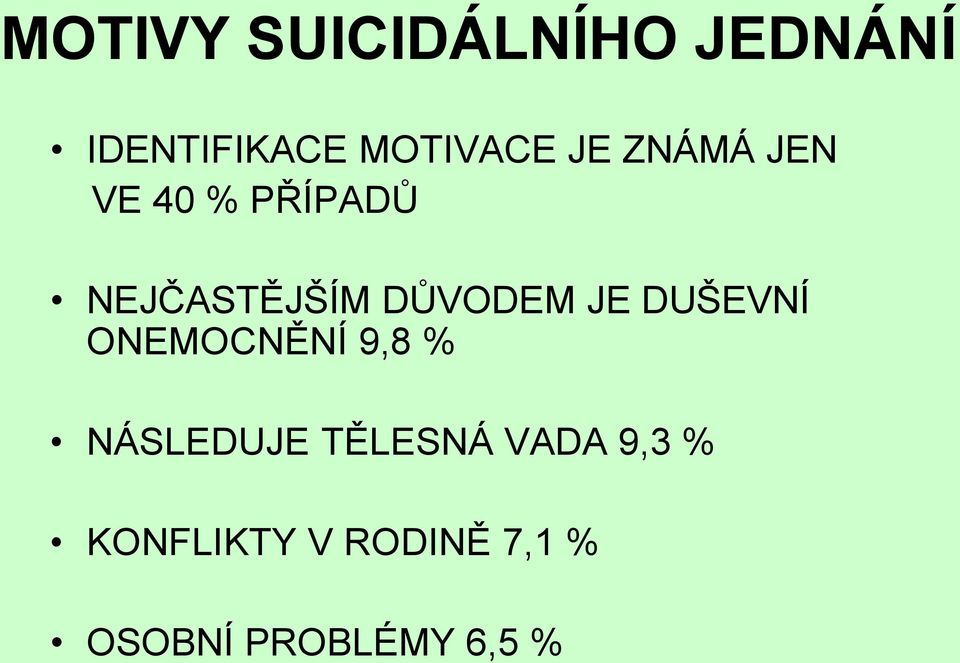 JE DUŠEVNÍ ONEMOCNĚNÍ 9,8 % NÁSLEDUJE TĚLESNÁ VADA