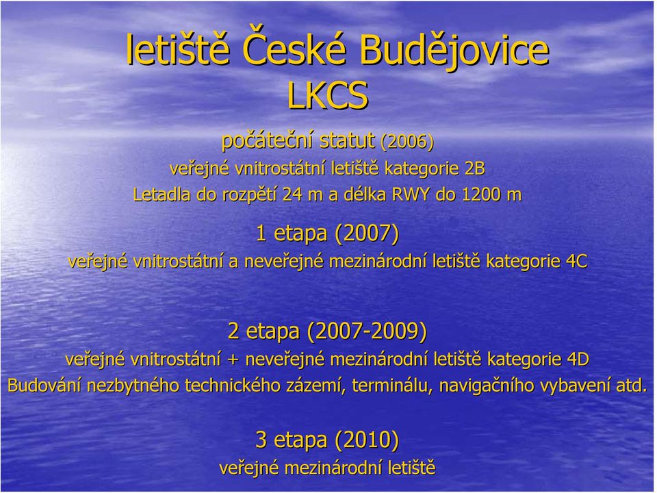 kategorie 4C 2 etapa (2007-2009) 2009) veřejn ejné vnitrostátn tní + neveřejn ejné mezinárodn rodní letiště kategorie 4D