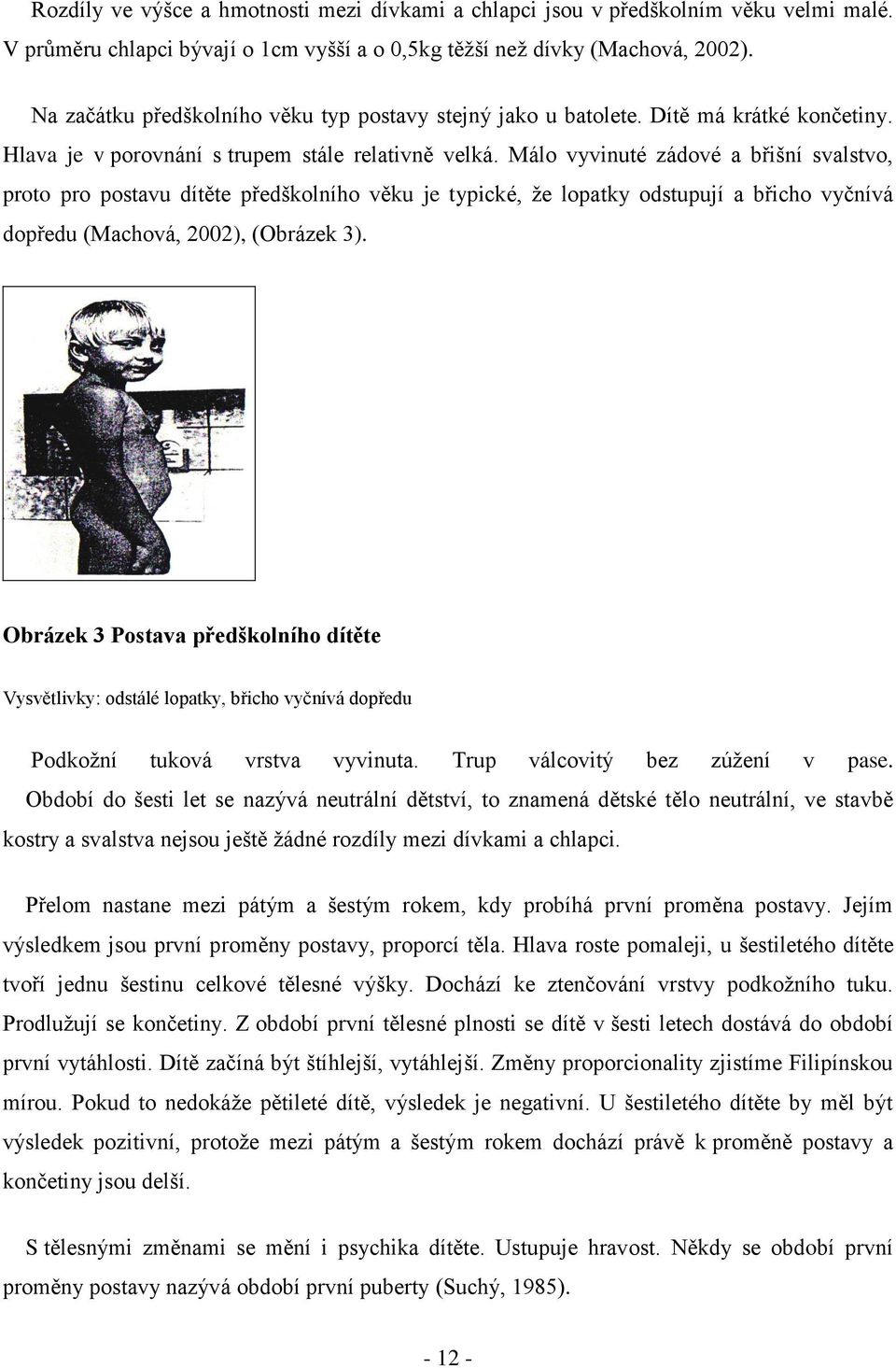 Málo vyvinuté zádové a břišní svalstvo, proto pro postavu dítěte předškolního věku je typické, ţe lopatky odstupují a břicho vyčnívá dopředu (Machová, 2002), (Obrázek 3).