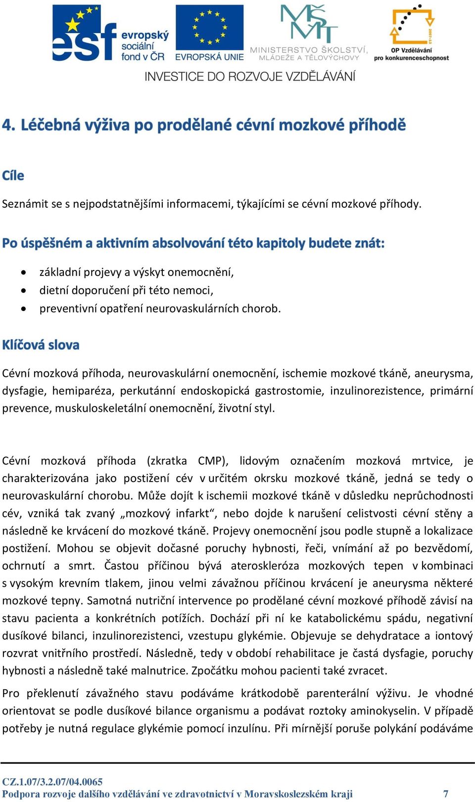 Cévní mozková příhoda, neurovaskulární onemocnění, ischemie mozkové tkáně, aneurysma, dysfagie, hemiparéza, perkutánní endoskopická gastrostomie, inzulinorezistence, primární prevence,