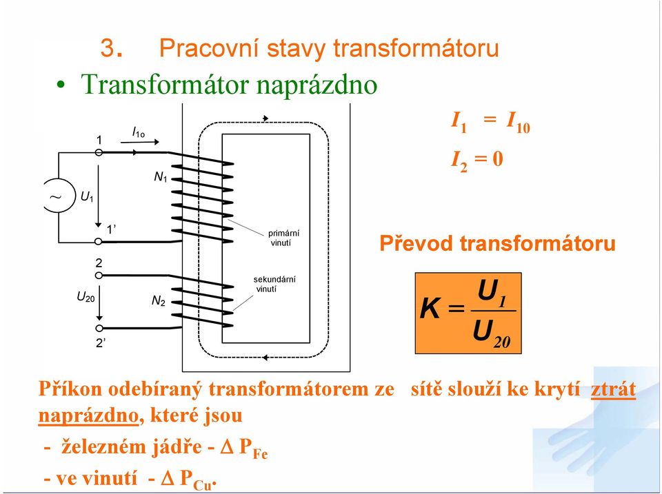 Příkon odebíraný transformátorem ze sítě slouží ke krytí ztrát