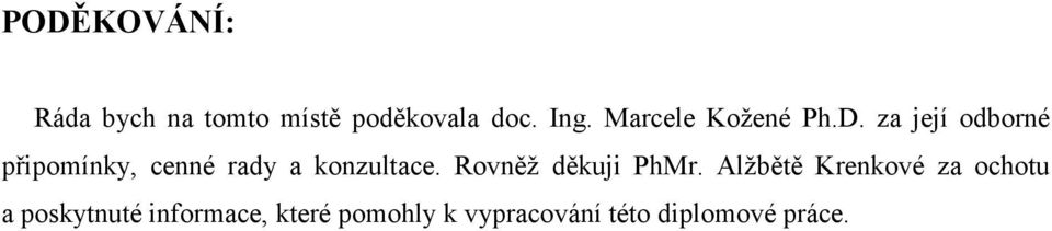 za její odborné připomínky, cenné rady a konzultace.