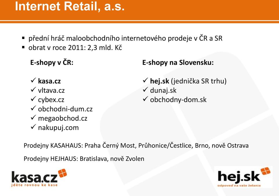 Kč E-shopy v ČR: kasa.cz vltava.cz cybex.cz obchodni-dum.cz megaobchod.cz nakupuj.