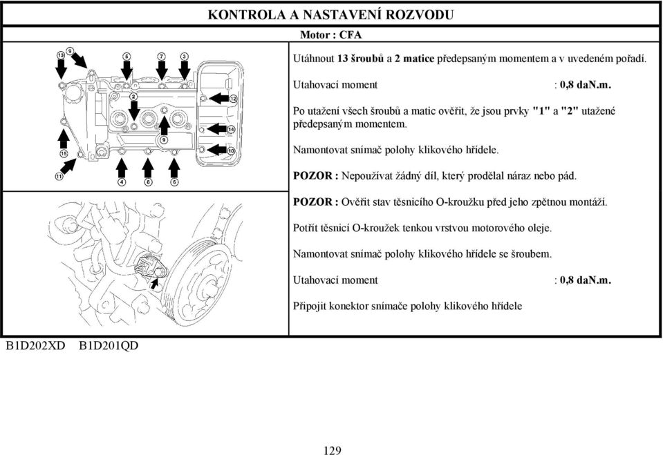 POZOR : Ověřit stav těsnicího O-kroužku před jeho zpětnou montáží. Potřít těsnicí O-kroužek tenkou vrstvou motorového oleje.