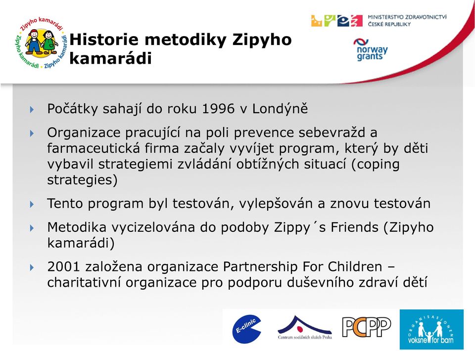 (coping strategies) Tento program byl testován, vylepšován a znovu testován Metodika vycizelována do podoby Zippy s